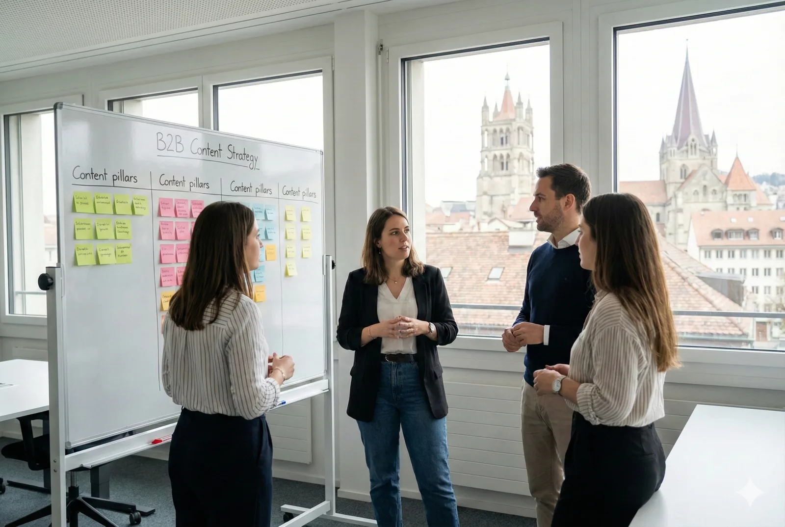 Illustration d’une stratégie de contenu professionnelle : plan, cibles et canaux.
